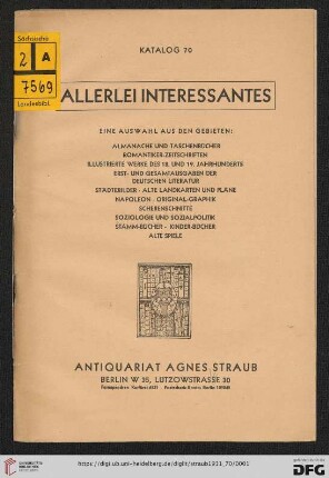 Nr. 70: Katalog: Allerlei Interessantes