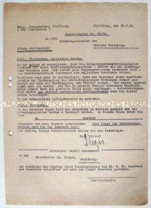 Hektografiertes Rundschreiben der NSDAP-Kreisleitung zur Störung der deutschsprachigen Sendungen des britischen Rundfunks