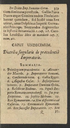 Caput Undecimum. Diatriba singularis de praecedentia Imperatoris.