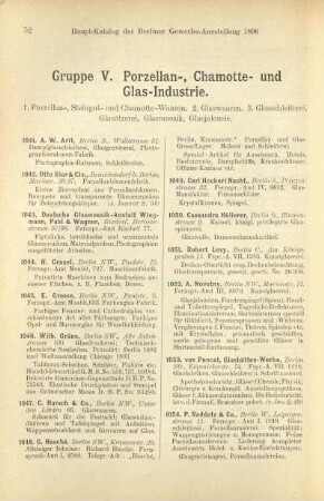 Gruppe V. Porzellan-, Chamotte- und Glas-Industrie