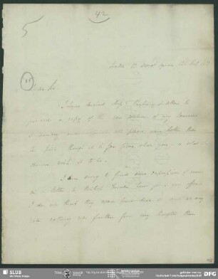 Eigenh. Brief von Horace H. Wilson an August Wilhelm von Schlegel, London, 12.07.1833