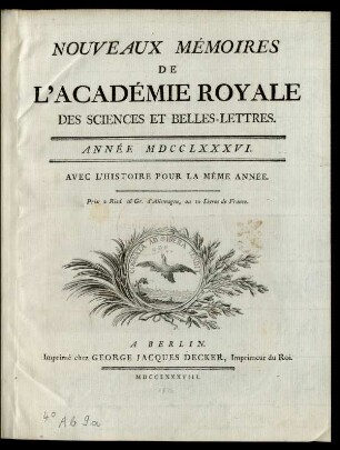 1786: Nouveaux mémoires de l'Académie Royale des Sciences et Belles-Lettres année MDCCLXXXVI