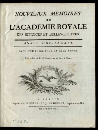 1786: Nouveaux mémoires de l'Académie Royale des Sciences et Belles-Lettres année MDCCLXXXVI