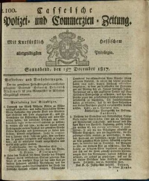Nr. 100, Sonnabend, den 13ten December 1817