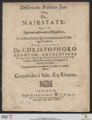 Dissertatio Politico-Iuridica, De Maiestate