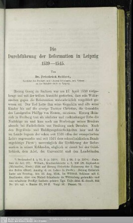 Die Durchführung der Reformation in Leipzig 1539-1545