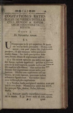 Cogitationes Rationales De Viribus Intellectus Humani & Earum Usu In Cognitione Veritatis.