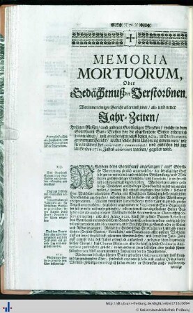 Memoria Mortuorum oder Gedächtnuß der Verstorbnen…