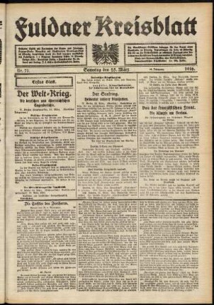Erste Ausgabe vom Samstag, den 25. März 1916.