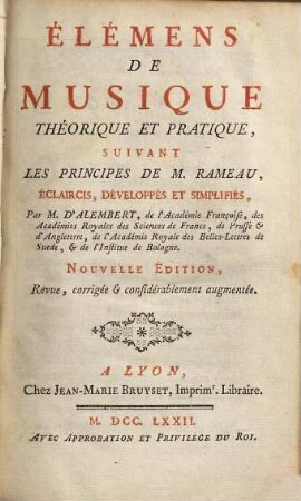 Élemens de musique théorique et pratique, suivant les principes de M. Rameau