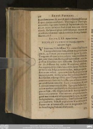 Epist. LXI. Aquas Sextias. Nicolao Fabricio Peitrisci Toparchae, Senatori Regio.