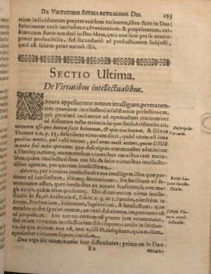 Sectio Ultima. De Virtutibus intellectualibus.