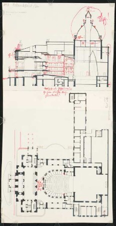 Schauspielhaus, Frankfurt/Main: Grundriss und Längsschnitt