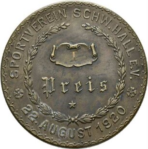 Preismedaille des Sportvereins Schwäbisch Hall, 1920