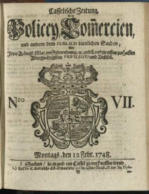 Nro. VII, Montags, den 12. Febr. 1748