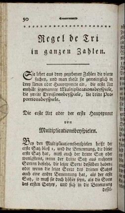 Regel de Tri in ganzen Zahlen.