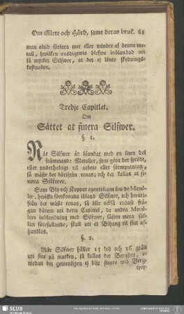 Tredje Capitlet. Om Sättet at finera Silfwer