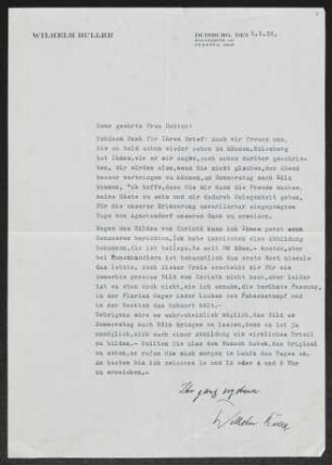 Brief von Wilhelm Buller an Margarete Hauptmann