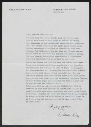 Brief von Wilhelm Buller an Margarete Hauptmann