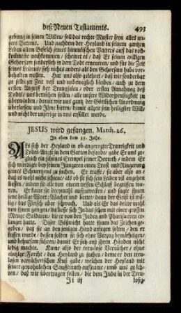 Jesus wird gefangen. Matth. 26.