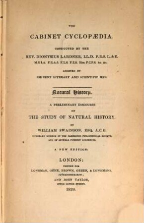 A preliminary discourse on the study of natural history