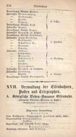 XVII. Verwaltung der Eisenbahnen, Posten und Telegraphen.