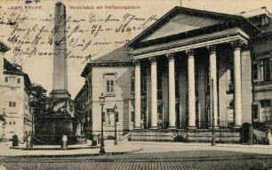 Postkartenalbum mit Motiven von Karlsruhe. "Karlsruhe. Rondellplatz mit Verfassunsgsäule"