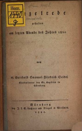 Kanzelrede am letzten Abend des Jahres 1820