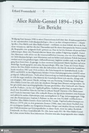 Alice Rühle-Gerstel 1894-1943 ein Bericht