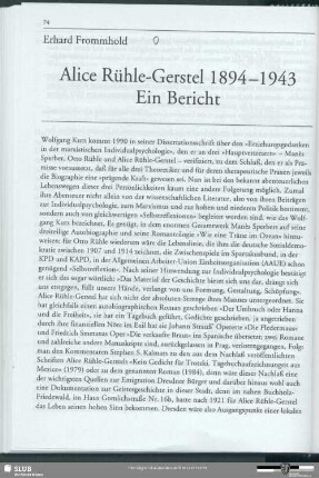 Alice Rühle-Gerstel 1894-1943 ein Bericht