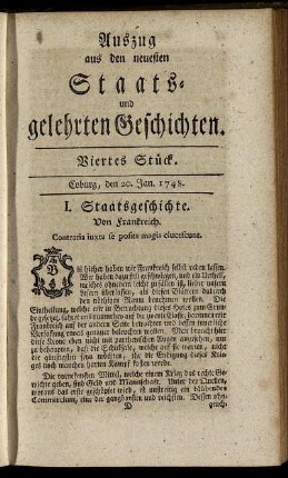 Viertes Stück. Coburg, den 20. Jan. 1748.