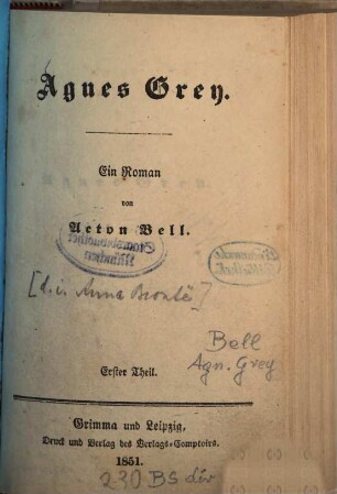 Agnes Grey : Ein Roman von Acton Bell, 1