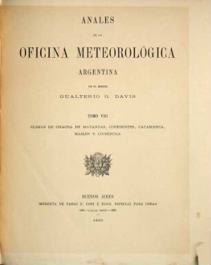 Anales de la Oficina Meteorológica Argentina : = Annals of the Argentine Meteorological Office. 8. 1890