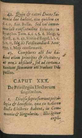 Caput XXX. De Privilegiis Electorum singularibus.