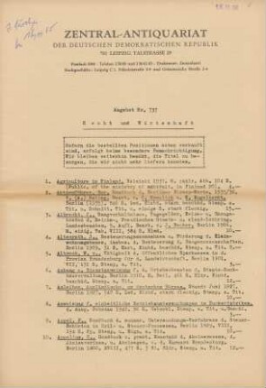 Nr. 737: Recht und Wirtschaft