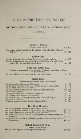 Index of the first six volumes of the Cambridge and Dublin mathematical journal.