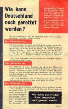 Abwurf-Flugblatt der Alliierten mit der Aufforderung zur Beendigung des Krieges