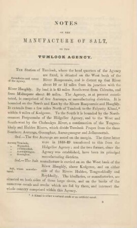 Notes on the manufacture of salt, in the Tumlook Agency