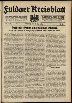Erste Ausgabe vom Montag, den 11. November 1912.