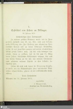7. Erzbischof von Scherr an Döllinger : 14. Februar 1871