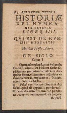 Historiae Rei Nummariae Veteris Liber IIII, Qui Est De Nummis Hebraicis.
