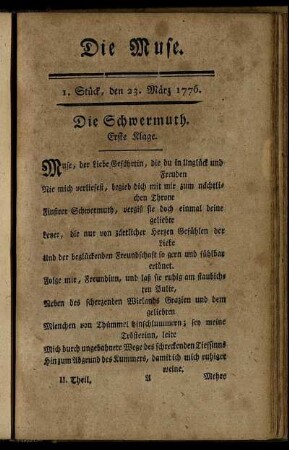 1. Stück, den 23. März 1776. - 2. Stück, den 30. März 1776.