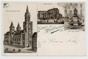 Mehrbildkarte, 3 Motive: Kilianskirche, Bahnhof, Robert-Mayer-Denkmal