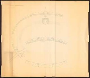 Stadion Oberwiesenfeld, München: Grundriss Keller mit Tunneln und Segmente 1. OG 1:200, (von Inv.nr. 39704, 39705)