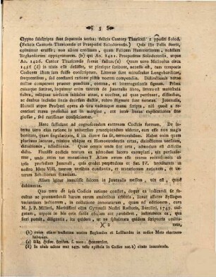Commentatio historico-critica de Codice Manuscripto Iuvenalis satiras complectente : qua Scholarchae et universum Gymnasii, quod Ulmae floret, Consilium maecenates patronos fautores eiusdem gymnasii ad orationem aditialem A.D. XIII Aug. A. 1793 habendam officiose atque decenter invitant