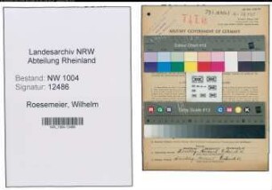 Entnazifizierung Wilhelm Roesemeier , geb. 10.05.1905 (Arbeiter)