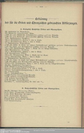 Erklärung der für die Orden und Ehrenzeichen gebräuchlichen Abkürzungen