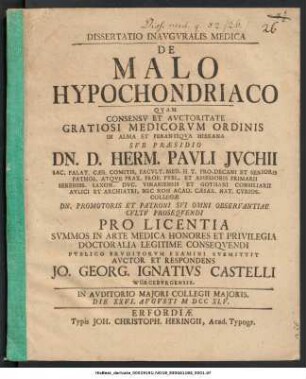 Dissertatio Inavgvralis Medica De Malo Hypochondriaco