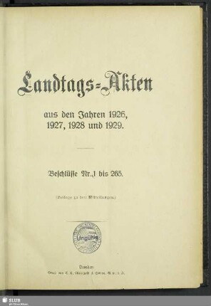 3.1926/29,1/265: Landtags-Akten / Beschlüsse