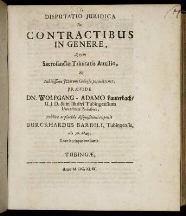 Disputatio Iuridica De Contractibus In Genere